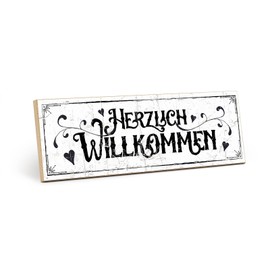 TypeStoff HS-00311 Wooden Sign with Saying "Herzlich Welcome" in Vintage Look with Quote as a Gift and Decoration on the Theme of Home and Welcome
