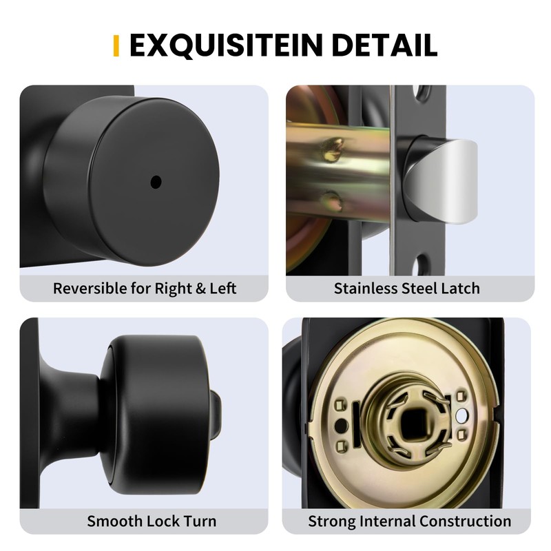 Goldenwarm Matte Black Door Knobs Interior, Privacy Bedroom Door Knob