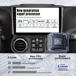 8 Core 4+32G Car Radio for Jeep Wrangler 2007-2018 Compass Grand Cherokee Patriot with Wireless CarPlay Android Auto, 10.1 inch HD Touchscreen Car Stereo with Backup Camera, AM/FM/RDS, AUX, DSP, SWC