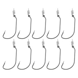 Be In Your Mind 10PCS #1/0 Offset Hook with Baitholder Swimbait Hooks with Centering Spring Pin for Soft Plastic Swim Baits and Worm Lure Baits 4.5x2.4cm
