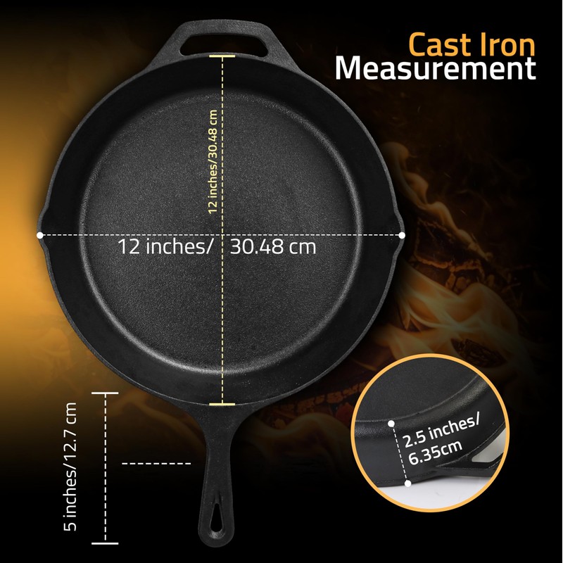 Utopia Kitchen Cast Iron Skillets 12 Inch, Chef's Pan, Pre-Seasoned