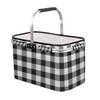Plaid Collapsible Market Basket, White Black Stripe Leakproof Folding Collapsible