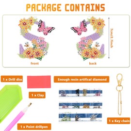 MWOOT Letter Diamond Art Painting Keychain, 5D DIY Sunflower Butterfly Diamond Pasted Painting Keyring Charm, Double Sided Full Drill Mosaic Crystal Diamond Craft Pendant for Backpack Handbag Decor(S)