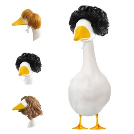 PODOEIL 3 Pcs Porch Goose Outfit, Cute Goose's Braid Wig Fashional Porch Goose Wigs with Hair Clips, Lawn Goose Statue Braid Wig Goosey Decoration for Garden and Yard (A)
