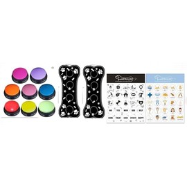 Dog Buttons for Communication, 8 Color Talking Button Set with 30s Recordable Voice, Pet Training Buzzers with 2 Bone-Shaped Mats & 2 Stickers, Talking Buttons for Dogs & Cats (Batteries Not Included)
