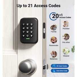 Veise Keyless Entry Door Lock, Electronic Keypad Deadbolt, Auto Lock, Anti-Peeking Password, Emergency Power Port, Easy Installation, Black