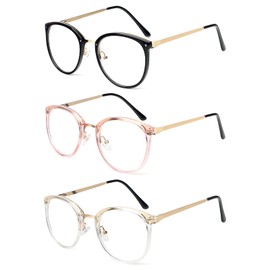 KoKoBin 3 Pack Round Metal Frames Reading Glasses for Women Lightweight TR90 Anti UV Glare Filter +3.00