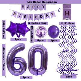 SNOWZAN Balloons 60th Birthday Decoration Purple 40 Inch Giant Numbers Balloons, Latex Foil Balloons, Pack of 25