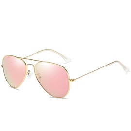 GlimmerStyle 1 Reflective Polarised Sunglasses with Gold Frame in Pink,Sunglasses Ladies