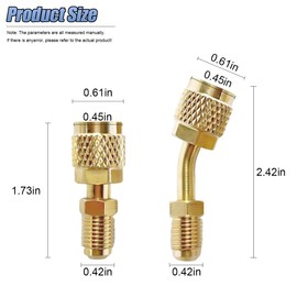 Car R410A Straight & Angled Adapter, Mini Split Adapter with 5/16" Female to 1/4" Male Flare, Charging Vacuum Port Adapters for Car HVAC, Refrigeration Service, Air Conditioners (2PCS)