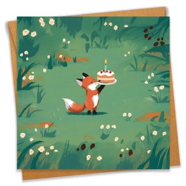 PEONYNFOX Cute Fox Birthday Card for Family Best Friend Colleague - Size 4.7"x6.3" Blank Inside with Kraft Envelope