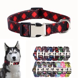 Red Plaid Dog Collars for Small Dogs, Pretty Pattern Dog Collar Metal Buckle Durable Soft Girl Puppy Collars for XSmall Small Medium Large Breed Pet Female Dogs Cats, S