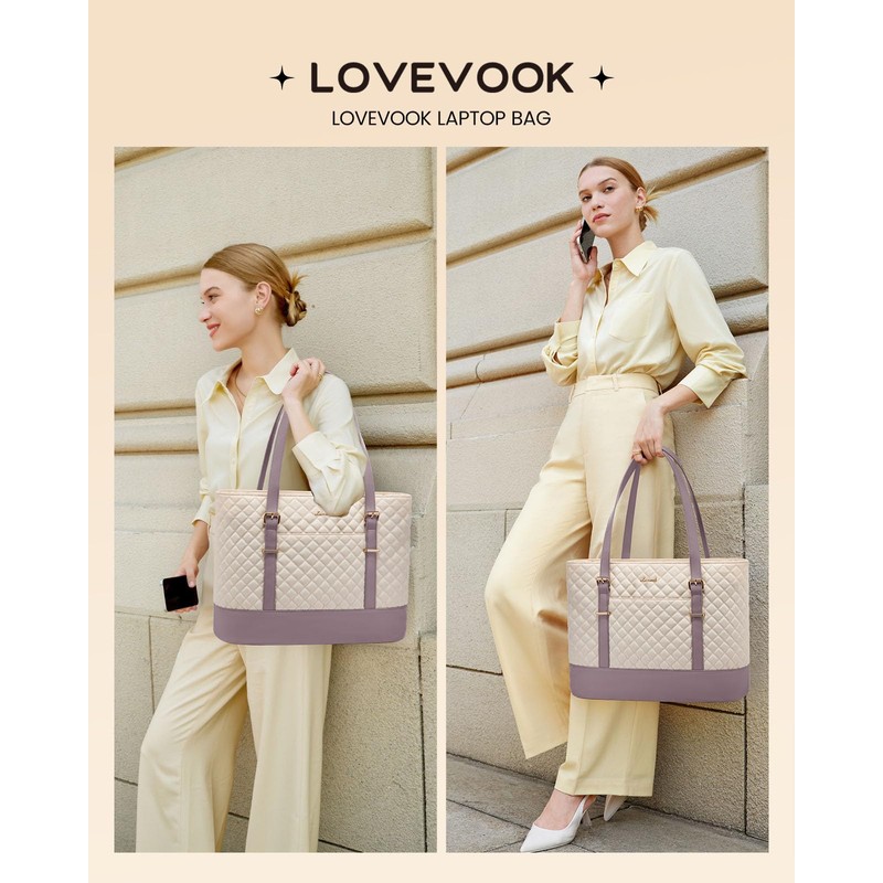 LOVEVOOK Women's Laptop Bag, Beige Pink