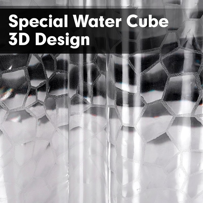 Hereisa 3D Water Cube Shower Curtain Liner (Clear, Narrow |