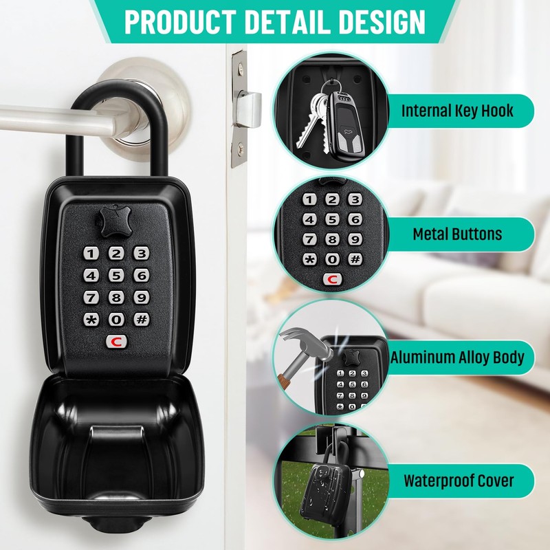 TEUEN Key Lock Box for Outside, Sturdy Waterproof Hanging Lock
