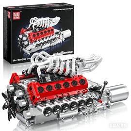 Mould King V12 Engine Model Kit for Adults, 1366 Pcs Engine Kits that Runs, DIY Mechanical Building Set for 14+, 10210 STEM Educational Toy Car Motor