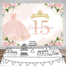 Mocsicka Quinceanera Birthday Backdrop for Girl Mis Quince Anos Birthday Party Decorations Blush Pink Floral 15th Birthday Photograpy Background Photo Studio Props (10x8ft)