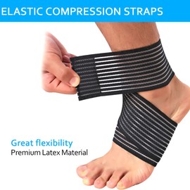 Elfzone Elastic Bandage Wrap with Velcro - 4 Packs - Adjustable Compression Belt for Knee Brace, Ankle Brace, Wrist Brace, Elbow Brace and Calf Sleeve, Black & Skin Color Elastic Bandages
