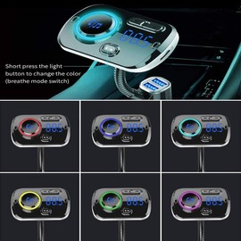 Car MP3 Player Supports TF Card and USB Car Charger QC3.0 Rainbow LED Hands Free Carkit Wireless in-Car Bluetooth FM Transmitter Radio Adapter