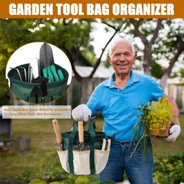 BLIRITEL Garden Tool Organizer, Waterproof Garden Tool Tote Bag with 6 Side Pockets, Outdoor Gardening bucket Bag with Thickened Base and Comfortable Carry Handles (Dark Green)