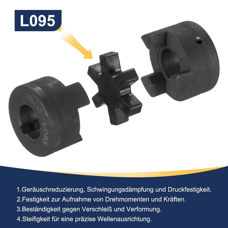 uxcell 1-1/8" to 1-1/8" L095 Flexible 3-Piece L-Jaw Coupling Coupler