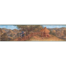 The Three Little Pigs Wolf Rolling Hills Cartoon Wallpaper Border Retro Design, Roll 15' x 6''