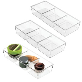 iDesign 3-Section Drawer Organizer for Kitchen, Bathroom, and Desk Drawers - Set of 3 - Clear
