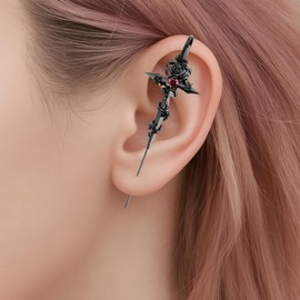 Gothic Earrings for Women Men, Halloween Sword Rose Cross Long Needle Piercing Earrings Punk Vampire Cosplay Goth Jewelry Gift for Party Costume (black cross)