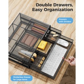 HUANUO 2 Tier Monitor Stand, Metal Monitor Riser with Drawer, Desk Organizer, Monitor Stand with Storage, Desktop Computer Stand for PC, Laptop, Printer