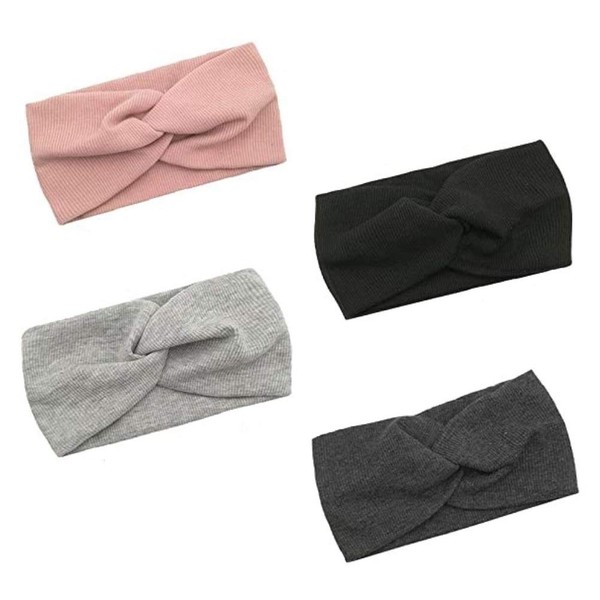 Voarge Pack of 4 Women's Headscarf Headband with Bow Made of Cotton Knot Hair Bands (Black/Grey/Pink/Dark Grey)