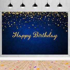 Blue and Gold Glittery Sequin Themed Photography Background Happy Birthday Backdrop Gold Heart-Shaped Dots Decorations Birthday Party Events Banner Photo Booth Backdrops