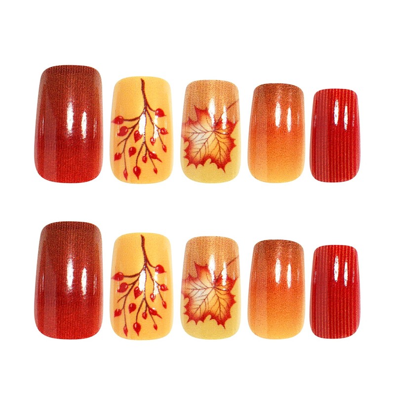 24Pcs Fall Press On Nails Medium Square Autumn Fake Nails,Brown