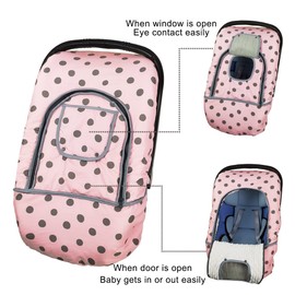Carseat Cover Girls, Winter Baby car seat Covers for Infant car seat, Baby Carrier Cover Canopy, Window in Door Zipper Open, Thick Padded, Pink dots;