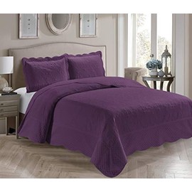 Home Collection 3 Piece King/California King Over Size Embossed Solid Purple Color Coverlet Bedspread New # Veronica
