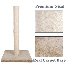 Dimaka Tall Carpet Cat Scratching Post for Large Cats, 29" Natural Sisal Rope Post Tree with Stable Heavy Base, Scratcher Post for Indoor Cats (Beige/Yellow)