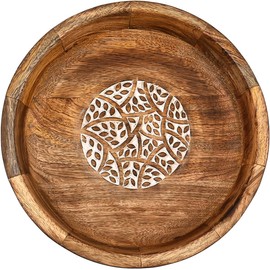 ARAMBH Whitewash & Burnt Mango Wood Fruit Bowl – Handmade Wooden Decorative Bowl for Kitchen Counter, Dining Table & Rustic Home Décor (25.4cm x 25.4cm x 7.62cm)