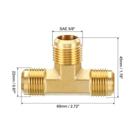 PATIKIL 5/8" x 5/8" x 5/8" Brass Pipe Fitting, Flare Tee Tube Fitting Pipe Adapter Connector with Nut for Air Conditioner Refrigeration Plumbing