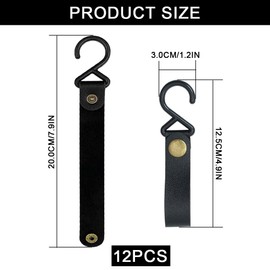 Azlanway Leather S Hooks Pack of 12 Camping Hooks, Metal S-shaped Hooks for Hanging, Multifunctional Hook for Hanging Pots and Pans Coat Towel Kitchen Bathroom Outdoor Picnic