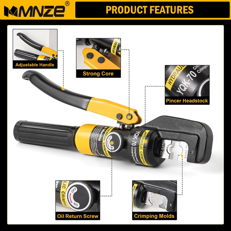 MMNZE 6 Ton Hydraulic Cable Lug Crimper Pliers 12 AWG