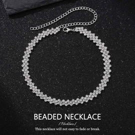 Fashey Rhinestone Choker Necklace Silver Crystal Necklaces Sparkly Necklace for Women (Silver)