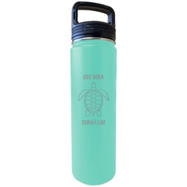 R and R Imports Dos Boka Curaçao Souvenir 32 Oz Engraved Seafoam Insulated Double Wall Stainless Steel Water Bottle Tumbler