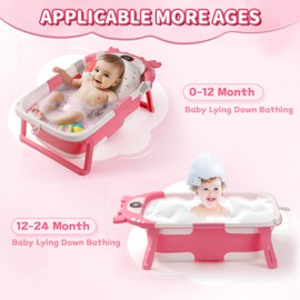 Collapsible Baby Bathtub,Baby Bathtub for Newborn with Thermometer & Soft Floating Cushion,Portable Travel Baby Tub for Newborns to Toddlers 0-36 Months(Crab Gray)