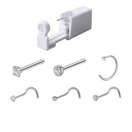 Disposable Nose Piercing Gun with 6 Nose Studs Self Piercing Tool Pain Free Nose Piercing Gun Ear Piercing Ear Nose Self Piercing for Girls Women Men, Stainless Steel