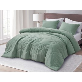 Chezmoi Collection Hugo 3-Piece Textured Thin Comforter Set - Lightweight Woven Design - Soft Microfiber Bedding for All Season, Oversized King, Sage Green