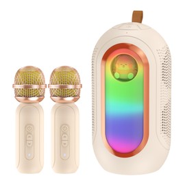 Olycism Mini Karaoke Machine for Kids & Adults with 2 Wireless Microphones Portable Karaoke Machine 2x5W Bluetooth Speaker Birthday Gift Toys Gifts for Kids Family Home Outdoor Party Cream