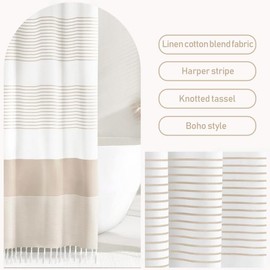 Awellife Awellife Boho Beige Shower Curtain for Bathroom Extra Long Cotton Stripe Tassel Shower Curtain 72 X 84 Inches Natural Texture