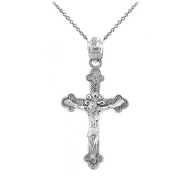 Religious Jewelry 925 Sterling Silver Textured Cross Christian Crucifix Pendant Necklace, 16"