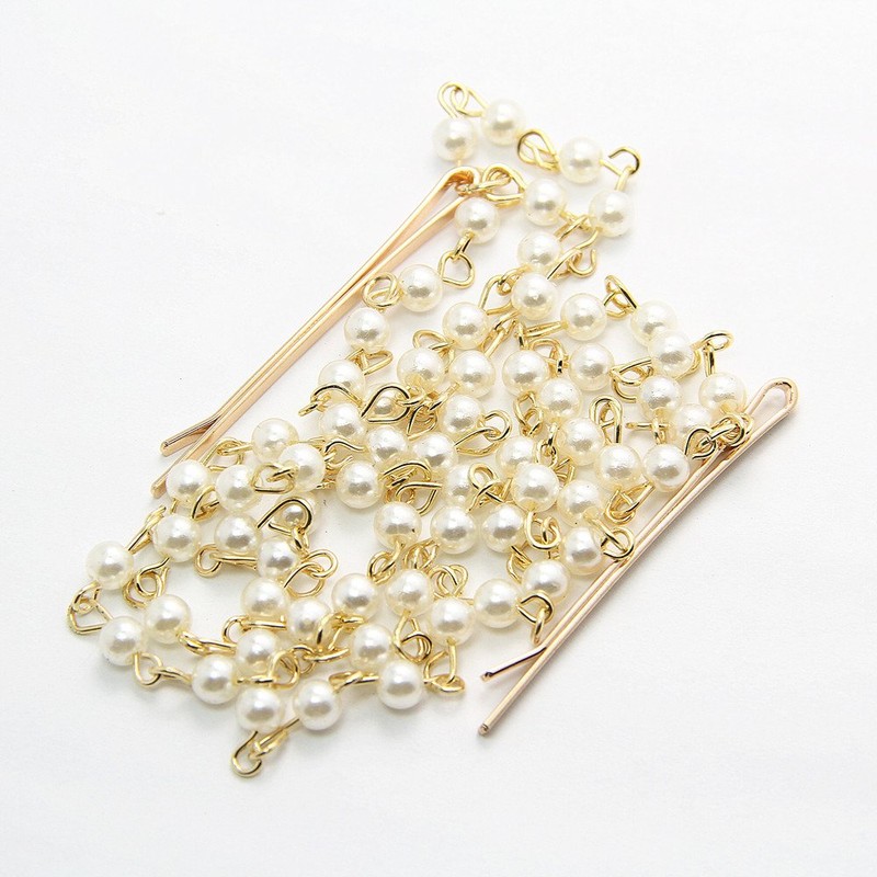 Yueton 2pcs Moda Mujer Perlas Artificiales Borla Cadena Clips Barrettes
