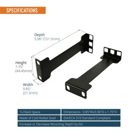Tecmojo 1U Server Rack Depth Extender - 6inch / 15.24 cm - TAA Compliant - Recessed Rack Adapter - Rack Mount Adapter Kit - Network Rack Extender
