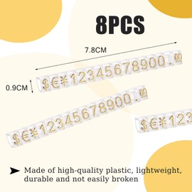 THXFUNAREA Pack of 8 Price Tags Number Letter Price Cube Display Number Adjustable Letter Price Tag Holder Block Set for Magazine Jewellery Watch (White on Gold)